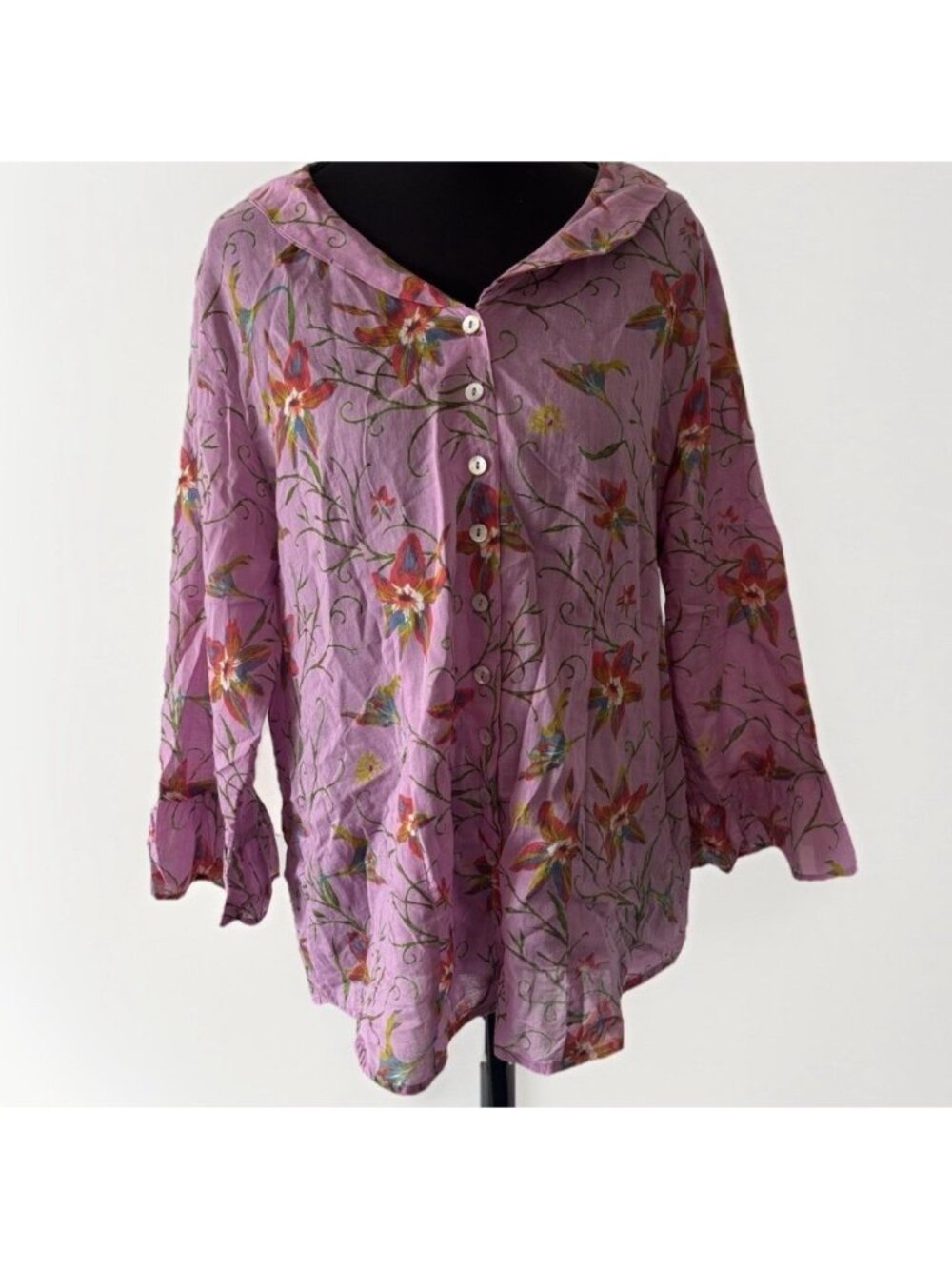 Little Journeys Chicago Floral Shirt Women’s L Peasant Blouse Bohemian Feminine